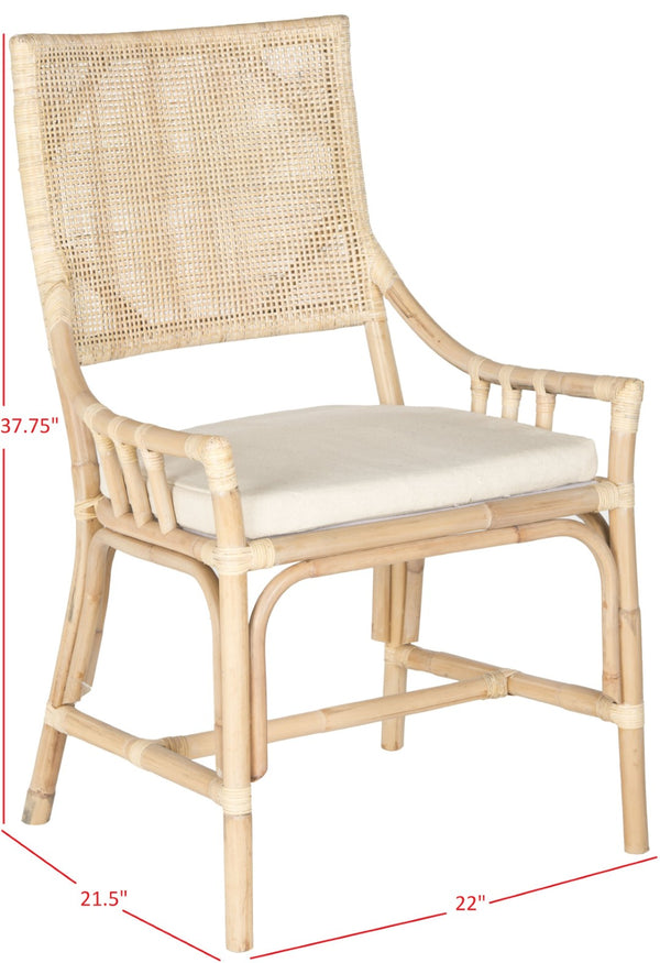 Safavieh Donatella Rattan Chair – Chic Coastal Accent For Living Rooms, Sunrooms & Bohemian Interiors Natural White Wash / White Cushion SEA4012A