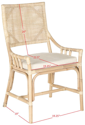 Safavieh Donatella Rattan Chair – Chic Coastal Accent For Living Rooms, Sunrooms & Bohemian Interiors Natural White Wash / White Cushion SEA4012A