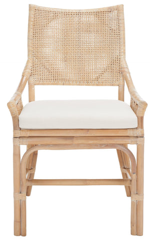 Safavieh Donatella Rattan Chair – Chic Coastal Accent For Living Rooms, Sunrooms & Bohemian Interiors Natural White Wash / White Cushion SEA4012A