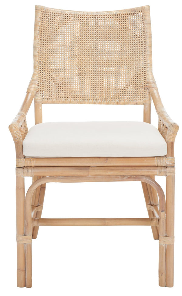 Safavieh Donatella Rattan Chair – Chic Coastal Accent For Living Rooms, Sunrooms & Bohemian Interiors Natural White Wash / White Cushion SEA4012A