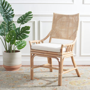 Safavieh Donatella Rattan Chair – Chic Coastal Accent For Living Rooms, Sunrooms & Bohemian Interiors Natural White Wash / White Cushion SEA4012A