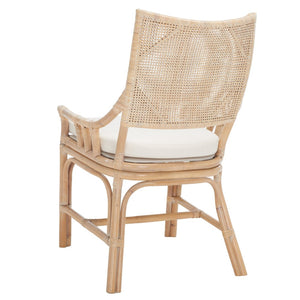 Safavieh Donatella Rattan Chair – Chic Coastal Accent For Living Rooms, Sunrooms & Bohemian Interiors Natural White Wash / White Cushion SEA4012A