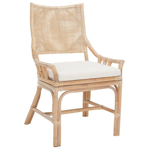 Safavieh Donatella Rattan Chair – Chic Coastal Accent For Living Rooms, Sunrooms & Bohemian Interiors Natural White Wash / White Cushion SEA4012A