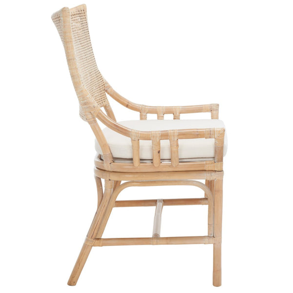 Safavieh Donatella Rattan Chair – Chic Coastal Accent For Living Rooms, Sunrooms & Bohemian Interiors Natural White Wash / White Cushion SEA4012A