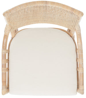 Safavieh Donatella Rattan Chair – Chic Coastal Accent For Living Rooms, Sunrooms & Bohemian Interiors Natural White Wash / White Cushion SEA4012A