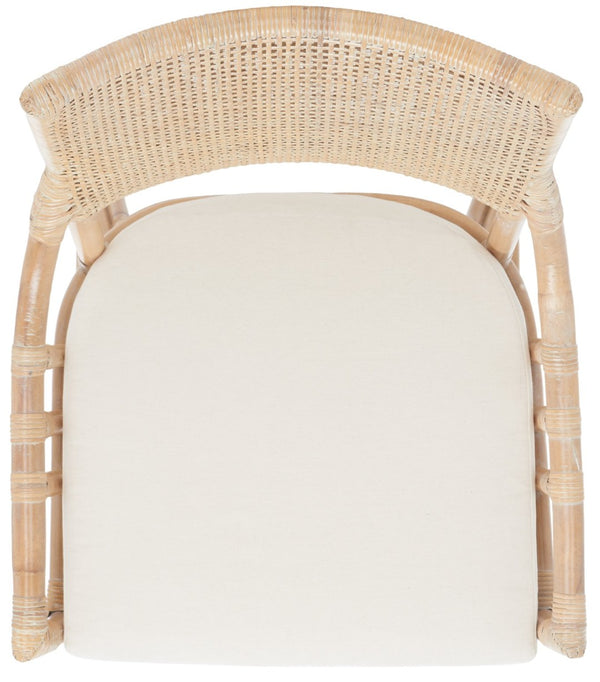Safavieh Donatella Rattan Chair – Chic Coastal Accent For Living Rooms, Sunrooms & Bohemian Interiors Natural White Wash / White Cushion SEA4012A