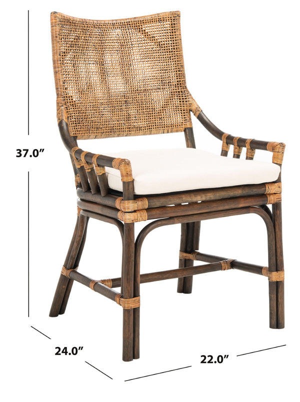 Safavieh Donatella Rattan Chair – Chic Coastal Accent For Living Rooms, Sunrooms & Bohemian Interiors Natural Wash / White Cushion SEA4012B