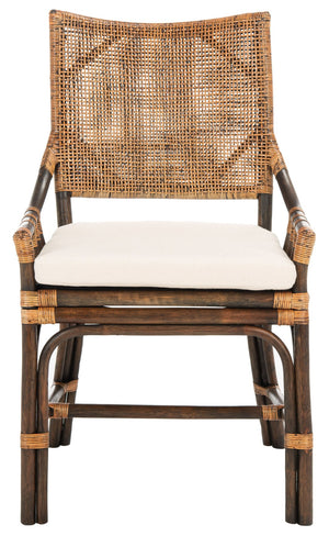 Safavieh Donatella Rattan Chair – Chic Coastal Accent For Living Rooms, Sunrooms & Bohemian Interiors Natural Wash / White Cushion SEA4012B