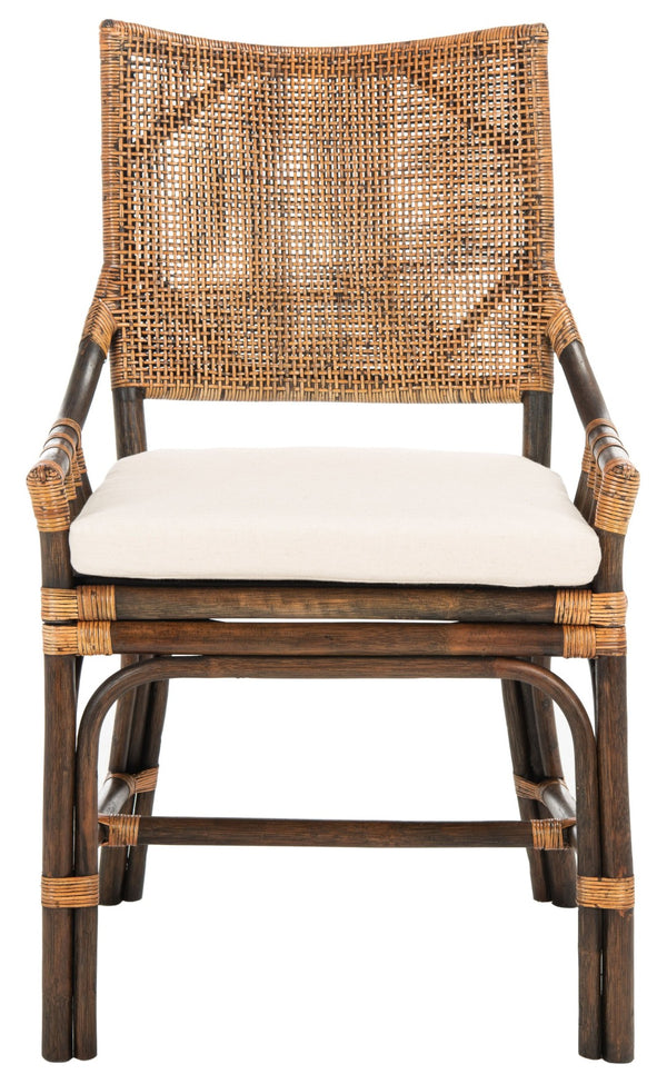 Safavieh Donatella Rattan Chair – Chic Coastal Accent For Living Rooms, Sunrooms & Bohemian Interiors Natural Wash / White Cushion SEA4012B