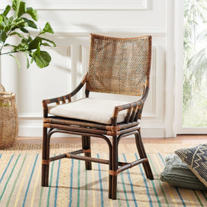 Safavieh Donatella Rattan Chair – Chic Coastal Accent For Living Rooms, Sunrooms & Bohemian Interiors Natural Wash / White Cushion SEA4012B
