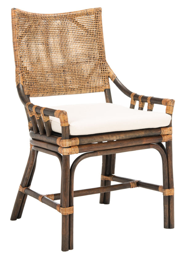 Safavieh Donatella Rattan Chair – Chic Coastal Accent For Living Rooms, Sunrooms & Bohemian Interiors Natural Wash / White Cushion SEA4012B