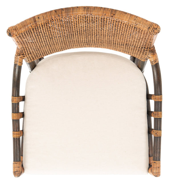 Safavieh Donatella Rattan Chair – Chic Coastal Accent For Living Rooms, Sunrooms & Bohemian Interiors Natural Wash / White Cushion SEA4012B