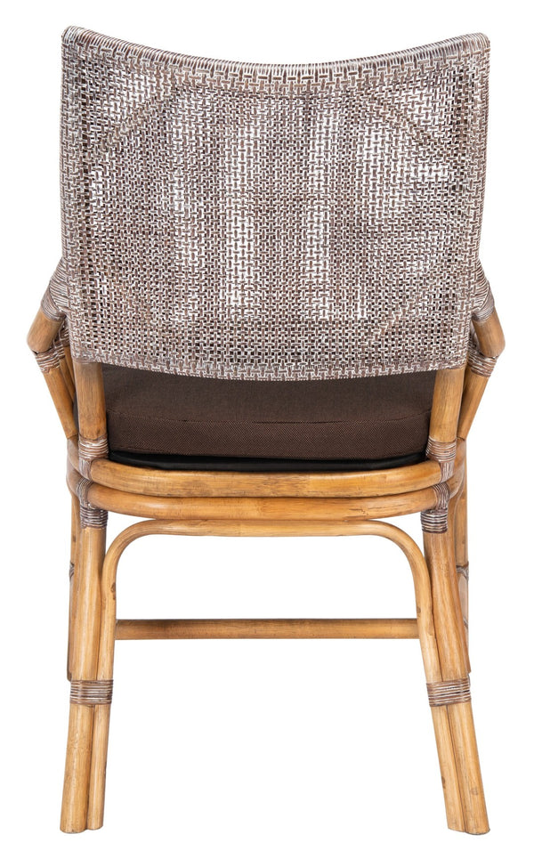 Safavieh Donatella Rattan Chair – Chic Coastal Accent For Living Rooms, Sunrooms & Bohemian Interiors Brown White Wash / Dark Brown Cushion SEA4012C