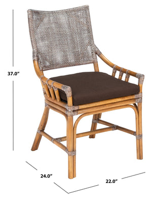 Safavieh Donatella Rattan Chair – Chic Coastal Accent For Living Rooms, Sunrooms & Bohemian Interiors Brown White Wash / Dark Brown Cushion SEA4012C