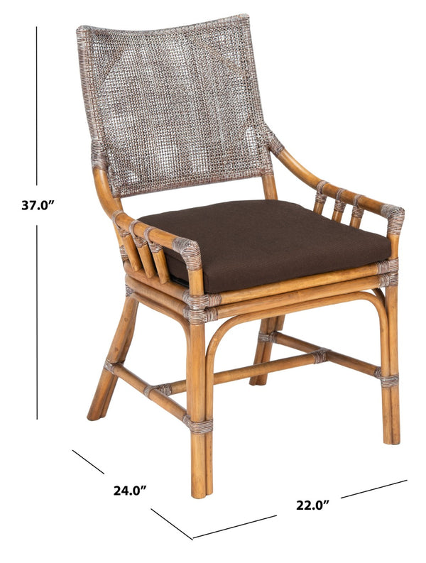 Safavieh Donatella Rattan Chair – Chic Coastal Accent For Living Rooms, Sunrooms & Bohemian Interiors Brown White Wash / Dark Brown Cushion SEA4012C