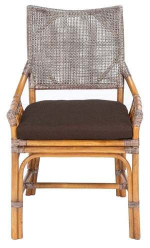 Safavieh Donatella Rattan Chair – Chic Coastal Accent For Living Rooms, Sunrooms & Bohemian Interiors Brown White Wash / Dark Brown Cushion SEA4012C