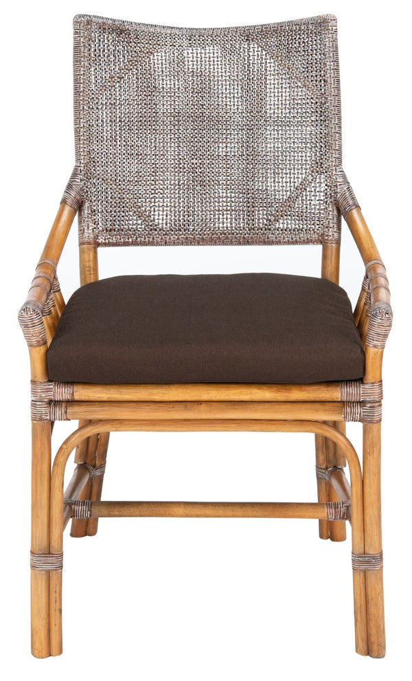 Safavieh Donatella Rattan Chair – Chic Coastal Accent For Living Rooms, Sunrooms & Bohemian Interiors Brown White Wash / Dark Brown Cushion SEA4012C