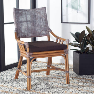 Safavieh Donatella Rattan Chair – Chic Coastal Accent For Living Rooms, Sunrooms & Bohemian Interiors Brown White Wash / Dark Brown Cushion SEA4012C