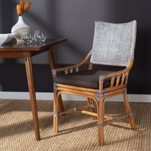 Safavieh Donatella Rattan Chair – Chic Coastal Accent For Living Rooms, Sunrooms & Bohemian Interiors Brown White Wash / Dark Brown Cushion SEA4012C