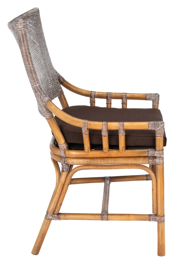 Safavieh Donatella Rattan Chair – Chic Coastal Accent For Living Rooms, Sunrooms & Bohemian Interiors Brown White Wash / Dark Brown Cushion SEA4012C