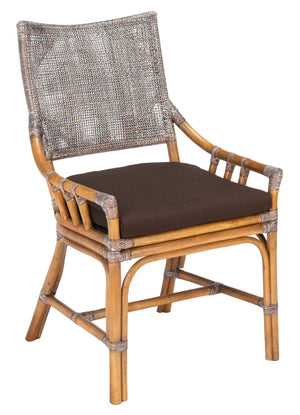 Safavieh Donatella Rattan Chair – Chic Coastal Accent For Living Rooms, Sunrooms & Bohemian Interiors Brown White Wash / Dark Brown Cushion SEA4012C