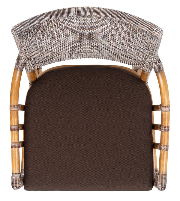 Safavieh Donatella Rattan Chair – Chic Coastal Accent For Living Rooms, Sunrooms & Bohemian Interiors Brown White Wash / Dark Brown Cushion SEA4012C