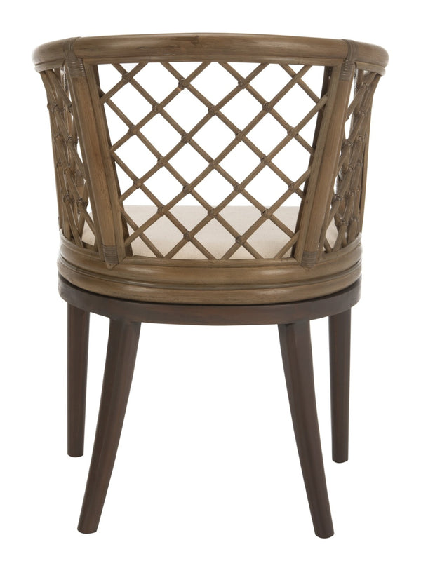 Safavieh Carlotta Arm Chair - Coastal-Chic Elegance With Sculpted Rattan & Plush Cushion For Stylish Comfort Greige / White SEA4013A