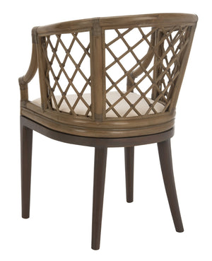 Safavieh Carlotta Arm Chair - Coastal-Chic Elegance With Sculpted Rattan & Plush Cushion For Stylish Comfort Greige / White SEA4013A