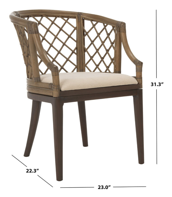 Safavieh Carlotta Arm Chair - Coastal-Chic Elegance With Sculpted Rattan & Plush Cushion For Stylish Comfort Greige / White SEA4013A