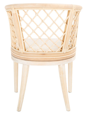 Safavieh Carlotta Arm Chair - Coastal-Chic Elegance With Sculpted Rattan & Plush Cushion For Stylish Comfort Natural White Wash / White Wash Legs / White Cushion SEA4013B