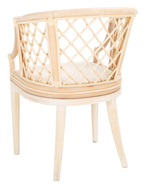 Safavieh Carlotta Arm Chair - Coastal-Chic Elegance With Sculpted Rattan & Plush Cushion For Stylish Comfort Natural White Wash / White Wash Legs / White Cushion SEA4013B