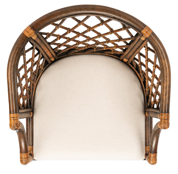 Safavieh Carlotta Arm Chair - Coastal-Chic Elegance With Sculpted Rattan & Plush Cushion For Stylish Comfort Natural Wash / Black Legs / White Cushion SEA4013C