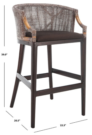 Safavieh Brando Bar Stool - Exquisite Mahogany Frame With Rattan Back For Elegant Comfort And Style Dark Brown / Brown SEA4014A