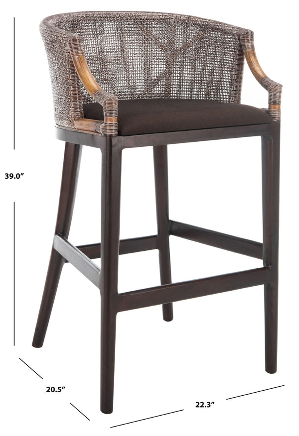 Safavieh Brando Bar Stool - Exquisite Mahogany Frame With Rattan Back For Elegant Comfort And Style Dark Brown / Brown SEA4014A