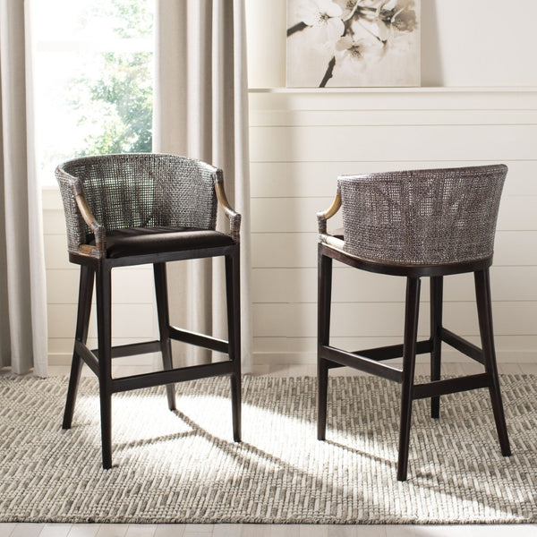 Safavieh Brando Bar Stool - Exquisite Mahogany Frame With Rattan Back For Elegant Comfort And Style Dark Brown / Brown SEA4014A