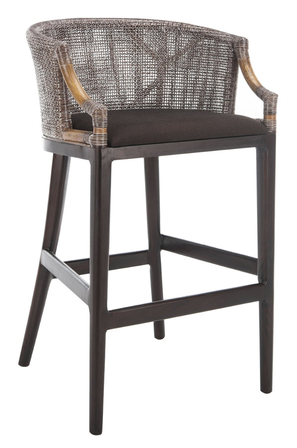 Safavieh Brando Bar Stool - Exquisite Mahogany Frame With Rattan Back For Elegant Comfort And Style Dark Brown / Brown SEA4014A