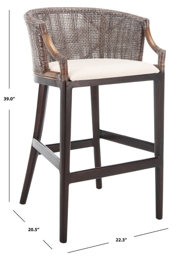 Safavieh Brando Bar Stool - Exquisite Mahogany Frame With Rattan Back For Elegant Comfort And Style Dark Brown / White SEA4014B