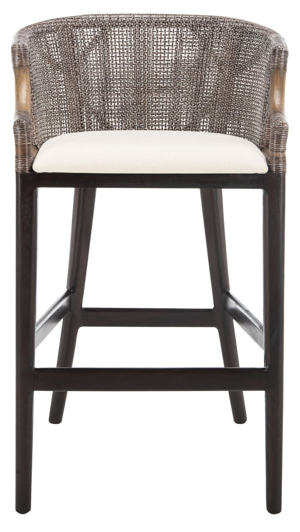 Safavieh Brando Bar Stool - Exquisite Mahogany Frame With Rattan Back For Elegant Comfort And Style Dark Brown / White SEA4014B