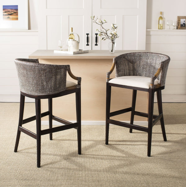 Safavieh Brando Bar Stool - Exquisite Mahogany Frame With Rattan Back For Elegant Comfort And Style Dark Brown / White SEA4014B