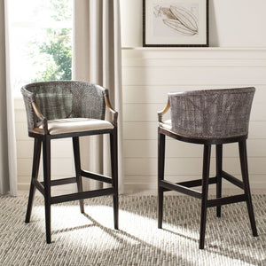 Safavieh Brando Bar Stool - Exquisite Mahogany Frame With Rattan Back For Elegant Comfort And Style Dark Brown / White SEA4014B
