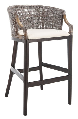 Safavieh Brando Bar Stool - Exquisite Mahogany Frame With Rattan Back For Elegant Comfort And Style Dark Brown / White SEA4014B