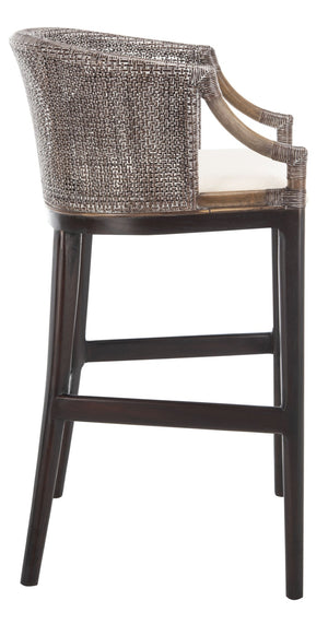 Safavieh Brando Bar Stool - Exquisite Mahogany Frame With Rattan Back For Elegant Comfort And Style Dark Brown / White SEA4014B
