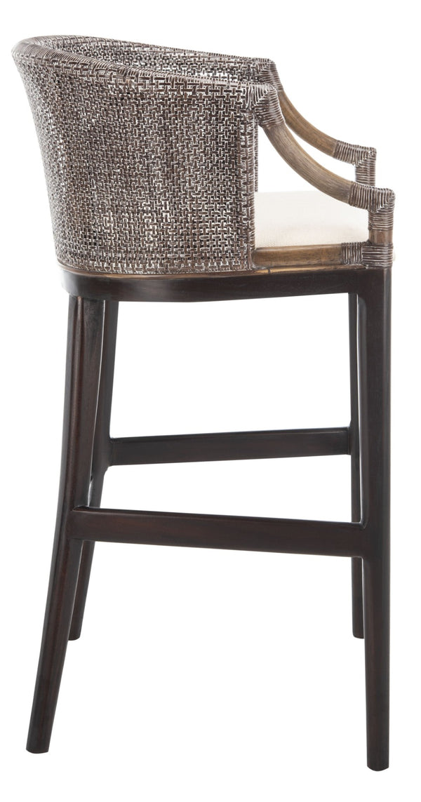 Safavieh Brando Bar Stool - Exquisite Mahogany Frame With Rattan Back For Elegant Comfort And Style Dark Brown / White SEA4014B