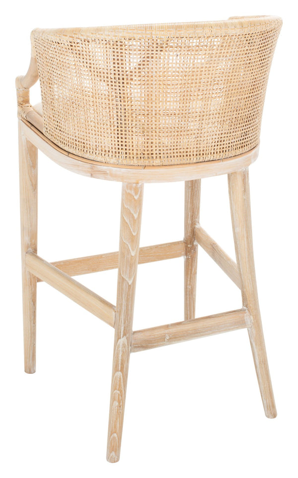 Safavieh Brando Bar Stool - Exquisite Mahogany Frame With Rattan Back For Elegant Comfort And Style Natural / White SEA4014C