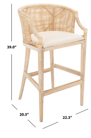 Safavieh Brando Bar Stool - Exquisite Mahogany Frame With Rattan Back For Elegant Comfort And Style Natural / White SEA4014C