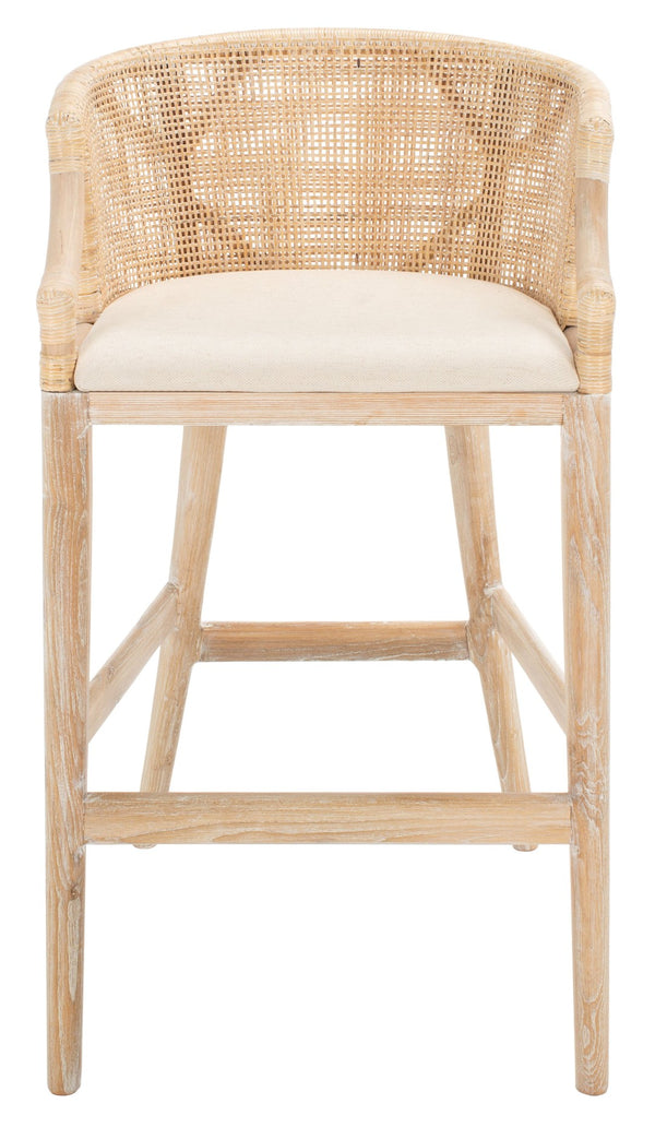 Safavieh Brando Bar Stool - Exquisite Mahogany Frame With Rattan Back For Elegant Comfort And Style Natural / White SEA4014C