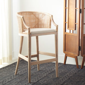 Safavieh Brando Bar Stool - Exquisite Mahogany Frame With Rattan Back For Elegant Comfort And Style Natural / White SEA4014C
