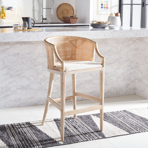 Safavieh Brando Bar Stool - Exquisite Mahogany Frame With Rattan Back For Elegant Comfort And Style Natural / White SEA4014C
