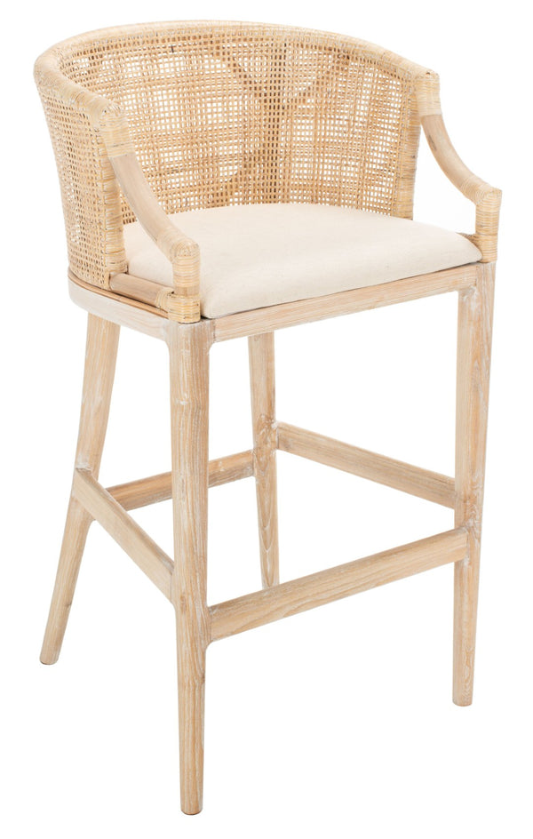 Safavieh Brando Bar Stool - Exquisite Mahogany Frame With Rattan Back For Elegant Comfort And Style Natural / White SEA4014C