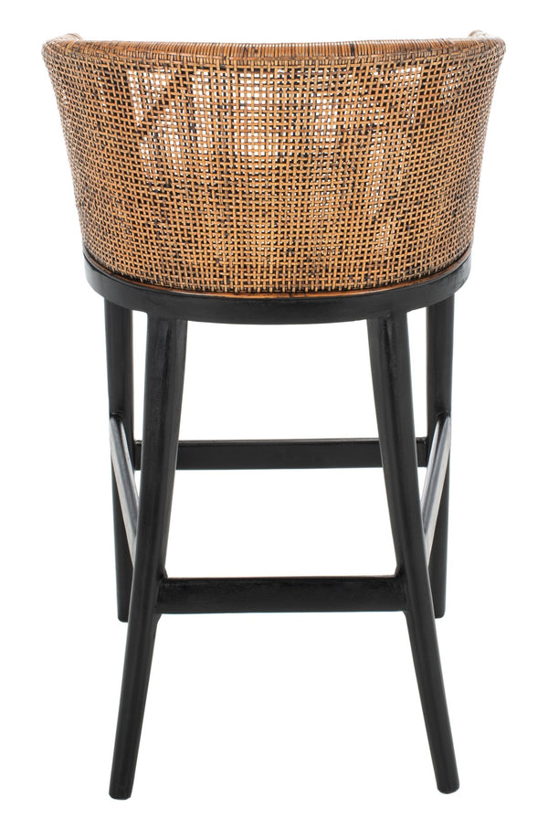 Safavieh Brando Bar Stool - Exquisite Mahogany Frame With Rattan Back For Elegant Comfort And Style Brown / Black / White SEA4014D